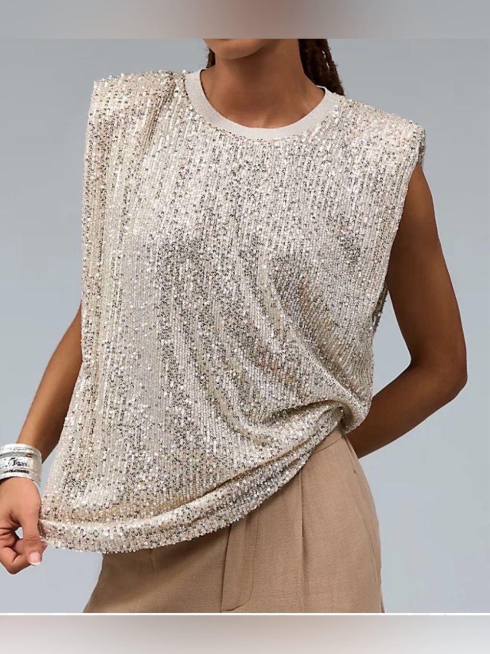 Endless Rose Champagne Sequin Muscle Tee (SKU887)